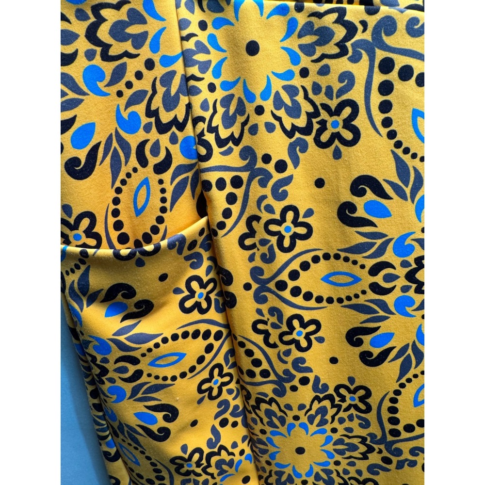 Exotica Athletica Yellow Blue Mandala Paisley High Waist Leggings Pocket XL - Picture 2 of 6